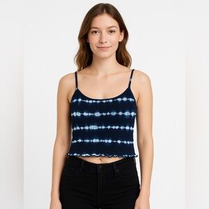 Navy Blue Tie-Dye Tank Top Cropped Smocked Stretch